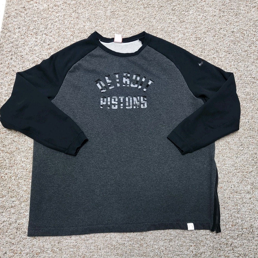 Detroit Pistons Nike Crewneck Sweatshirt Side Zip 3XL Gray Black 860711-032